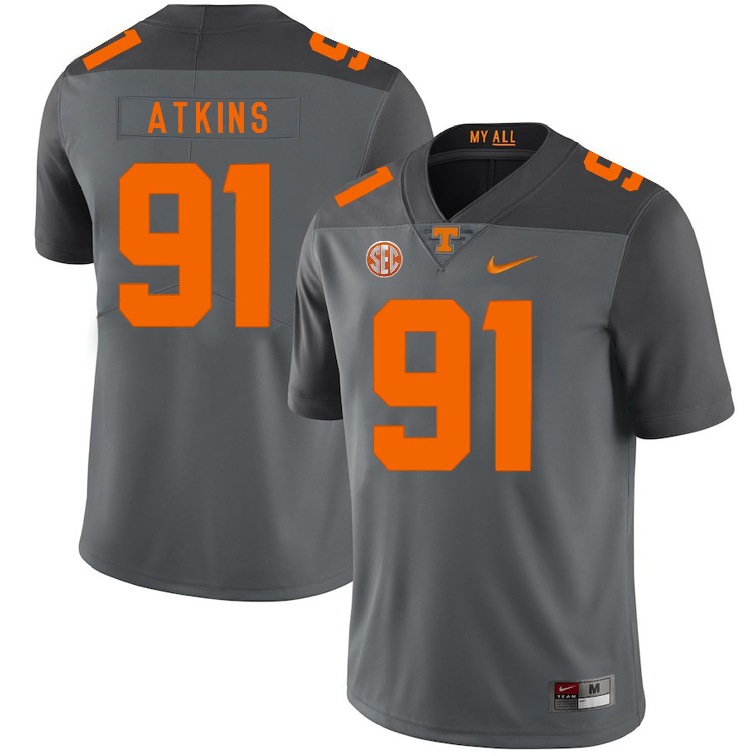 Men Tennessee Volunteers #91 Atkins Grey Customized NCAA Jerseys